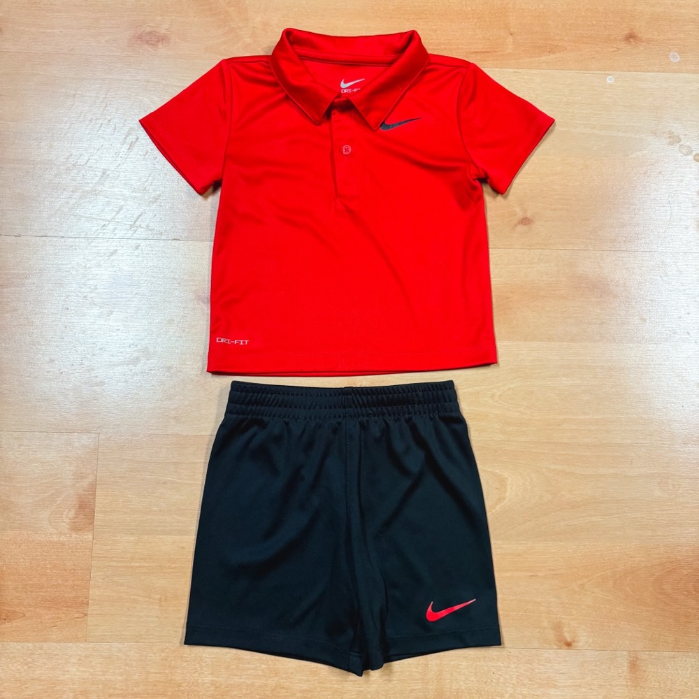 Nike Red & Black Short Sleeve Polo & Shorts Set Toddler Size 24M - Picture 2 of 7